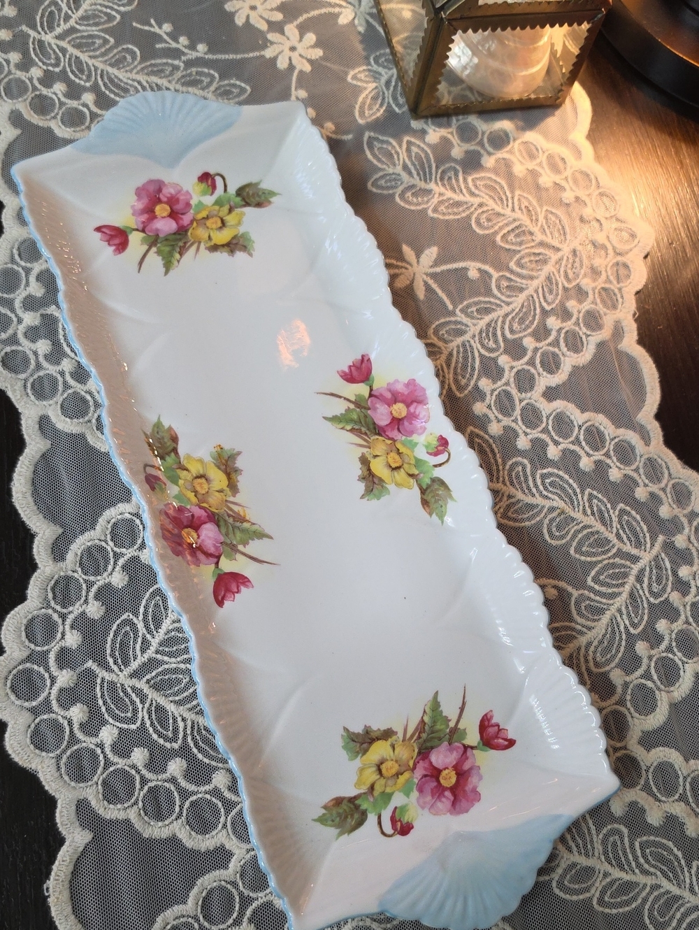 Floral Porcelain Serving Tray - Pink & Yellow Floral Design